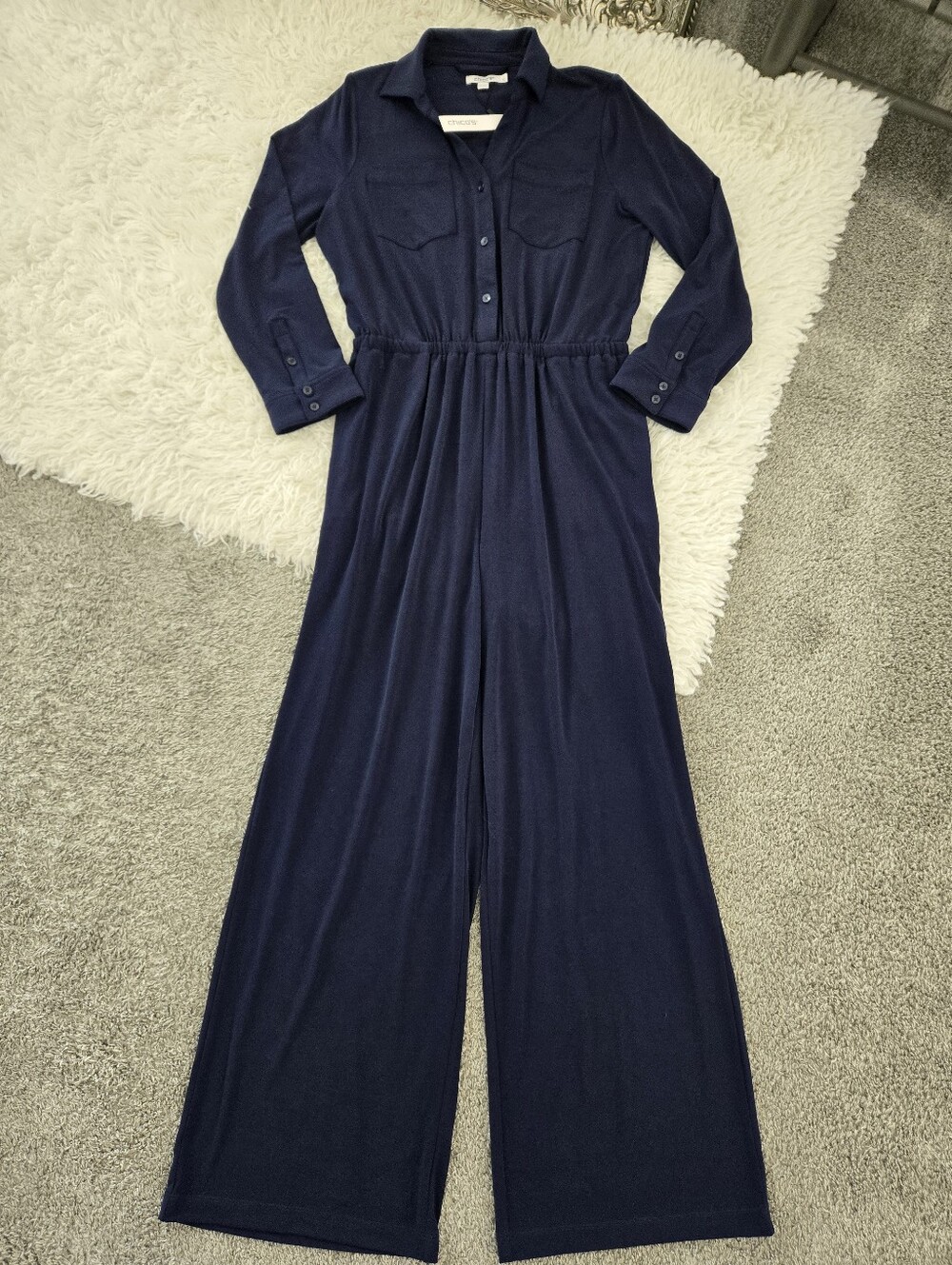 Chico's  Jersey Maxi Jumpsuit. Passport Blue. Size 1 Medium. New.